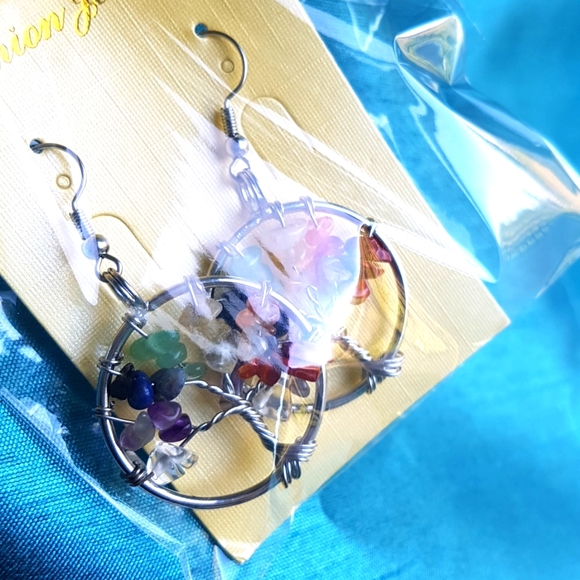 2/25$ Drop Earrings Tree of Life 7 Chakras Naturel Gemstones - Picture 9 of 12